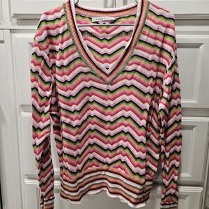 Trina Turk Multicolor V-Neck Chevron Knit Sweater